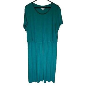 J. Jill Dress 1X Aqua Green Blouson Style w/ Pockets Corpcore Business Casual
